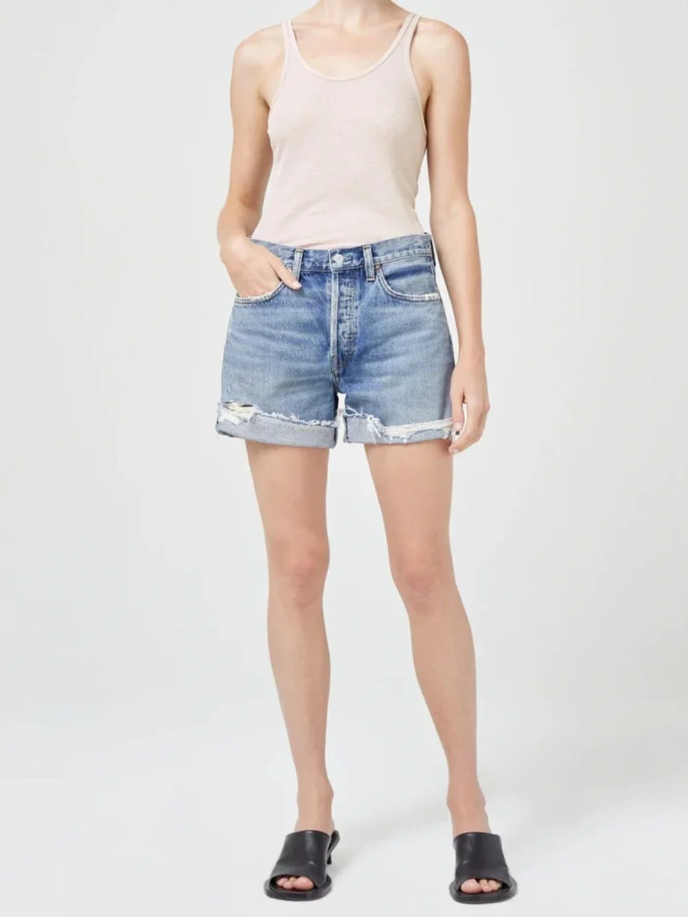Agolde Parker long jean shorts with cuff